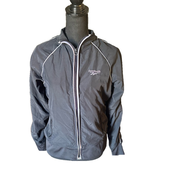 Reebok Black Windbreaker Athletic Jacket - Picture 1 of 8